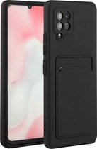 Samsung A42 Hoesje met pasjeshouder Zwart - Samsung Galaxy A42 5G hoesje Soft silicone colour case met kaarthouder