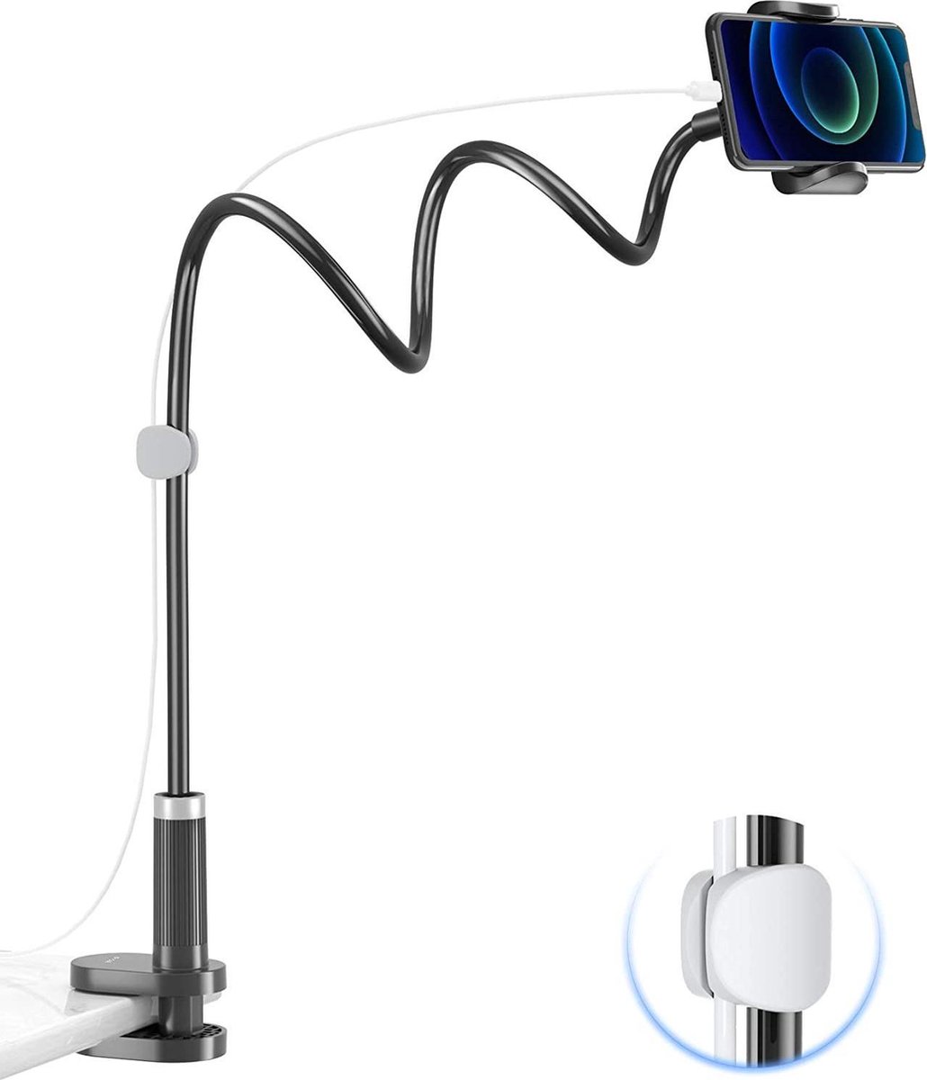 Telefoonhouder met Flexibele Arm en Klem voor Bed Bureau of Tafel - Telefoon Standaard Universeel - Zwart