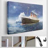 Origineel olieverfschilderij van Titanic en ijsberg in Oceaan 's nachts op canvas. Volle maan en sterren. Modern impressionisme - Modern Art Canvas - horizontaal - 1837038775