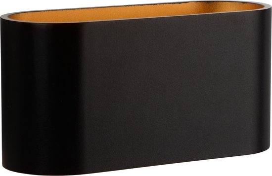 Zwarte XERA wandlamp, ovale vorm, met gouden binnenkant.
