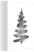 Canvas Schilderij Illustratie - Kerstboom - Kerstmis - zwart wit - 30x40 cm - Wanddecoratie