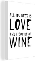 Citer tout ce dont vous avez besoin est l'amour et une bouteille de vin 60x90 cm - Tirage photo sur toile (Décoration murale salon / chambre)