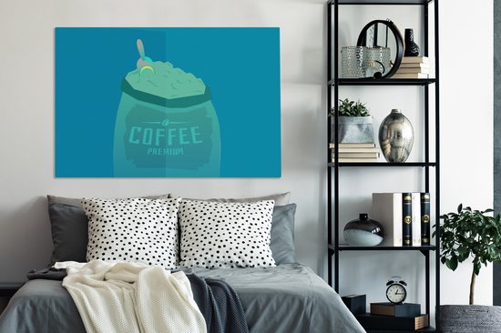Peintures de toile - citation Café haut de gamme de Coffee et un sac de grains de café - 120x80 cm
