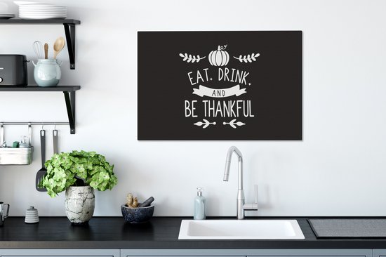 Citation Eat Drink and be Thankful décoration murale noël noir 90x60 cm - Tirage photo sur toile (Décoration murale salon / chambre)