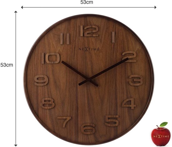 NeXtime Wood Wood Big - Klok - Groot - Rond - Bois - Ø 53 cm - Marron