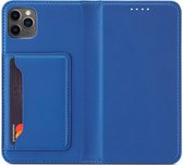 iPhone 12 Mini Wallet Hoesje met Magneetsluiting - Telefoonhoesje met vakjes voor pasjes - Ingebouwde Standaard - Mobiq Magnetic Fashion Wallet Case iPhone 12 Mini Blauw