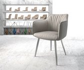 Gestoffeerde-stoel Elda-Flex met armleuning 4-poot conisch roestvrij staal stripes lichtgrijs