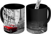 Magische Mok - Foto op Warmte Mok - Parijs- Zwart - Wit - Auto - 350 ML
