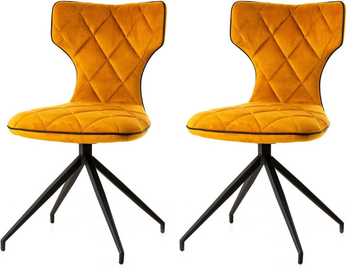 WAYS. – Elegante eetkamerstoelen – Geel – Verfijnd en hedendaags design – Stevige metalen vierpoot – 2 stuks