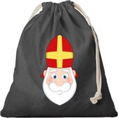 1x Katoenen cadeautasje / strooizak zwart met sluitkoord Sinterklaas - Pepernoten zak