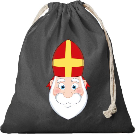 Foto: 1x katoenen cadeautasje strooizak zwart met sluitkoord sinterklaas pepernoten zak