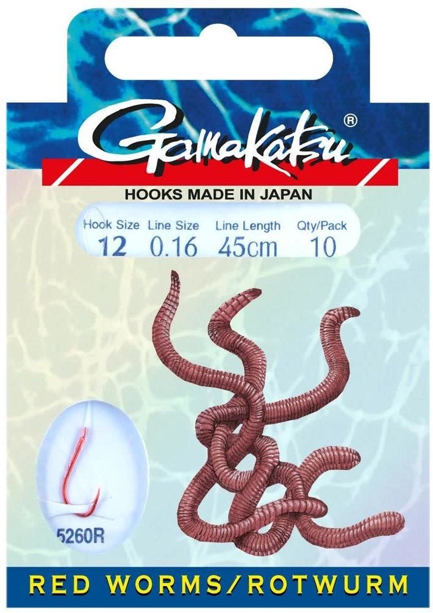 Gamakatsu Onderlijnen Red Worm Haak 5260R - 45cm (10 pcs) - Maat : 45cm - haak 8 - 0.20mm