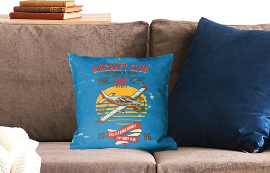 Coussins décoratifs - Oreillers Salon - 40x40 cm - Mancave - Avion - Blauw - Vintage