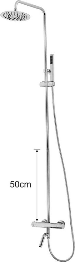 Bally Caral Ensemble de douche à effet pluie à montage en Opbouw Robinet thermostatique avec bec inférieur et douchette à main Chrome