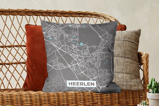 Coussins Coussins décoratifs - Oreillers Salon - 50x50 cm - Carte - Heerlen - Grijs - Blauw - Plan de la ville