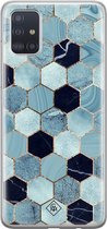 Samsung A71 hoesje siliconen - Blue cubes | Samsung Galaxy A71 case | blauw | TPU backcover transparant