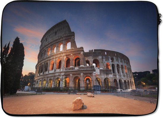 Laptophoes 14 inch 36x26 cm - Rome - Macbook & Laptop sleeve Colosseum in de nacht - Laptop hoes met foto