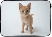 Laptophoes 13 inch - Kat - Rood - Kitten - Meisjes - Kinderen - Jongens - Kindje - Laptop sleeve - Binnenmaat 32x22,5 cm - Zwarte achterkant