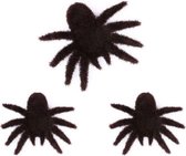 Halloween 3x stuks horror griezel spinnen zwart 8 x 10 cm - Harige nep spinnen - Halloween thema decoratie/accessoires