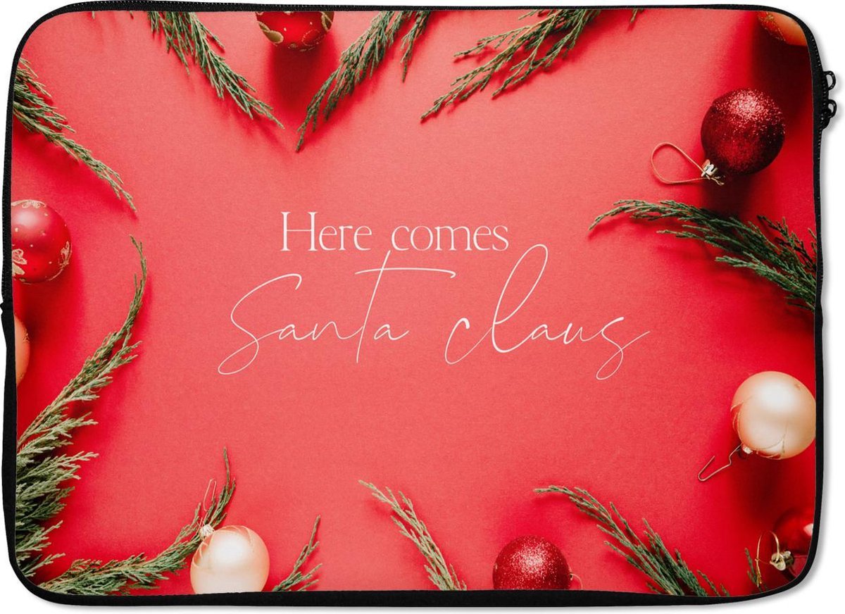 Laptophoes 13 inch - Winter - Rood - Kerstballen - Quote - Laptop sleeve - Binnenmaat 32x22,5 cm - Zwarte achterkant - Kerst - Cadeau - Kerstcadeau voor mannen en voor vrouwen