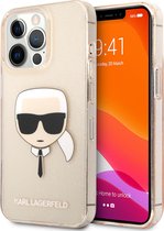 Transparant Gouden hoesje van Karl Lagerfeld - Hardcase Backcover - iPhone 13 Pro Max - Glitter - Karl's head