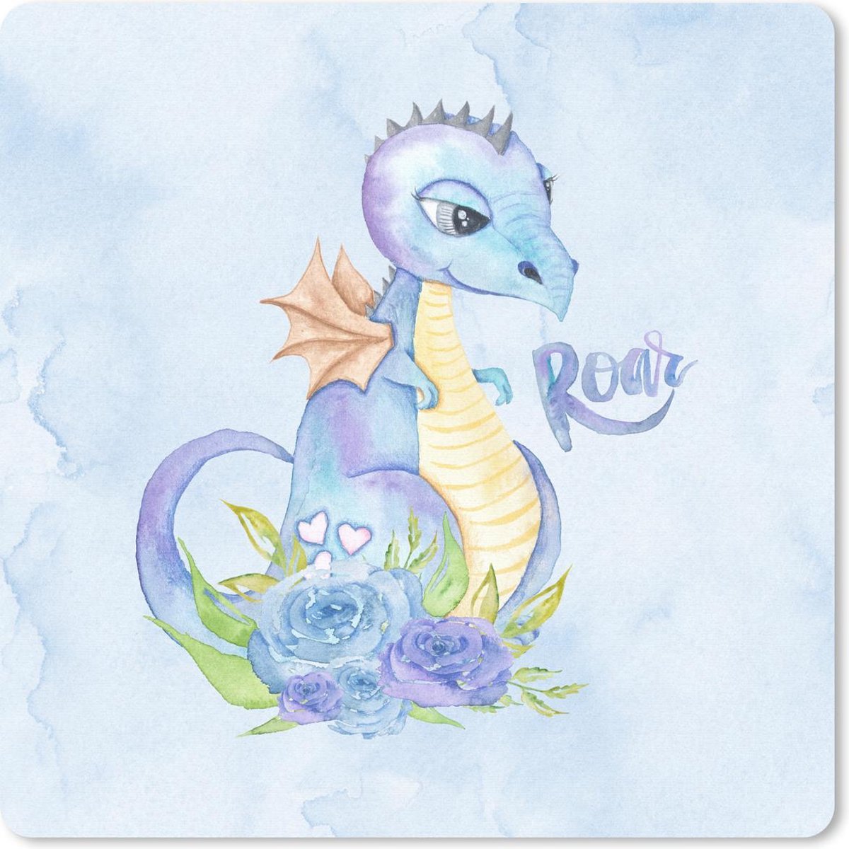 Muismat 30x30 cm - Mousepad Dinosaurus - Blauw - Kinderkamer - Jongens - Meisjes - Kinderen - Muismatten