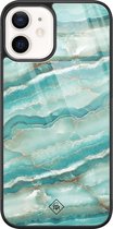 iPhone 12 hoesje glass - Marmer azuurblauw | Apple iPhone 12  case | Hardcase backcover zwart