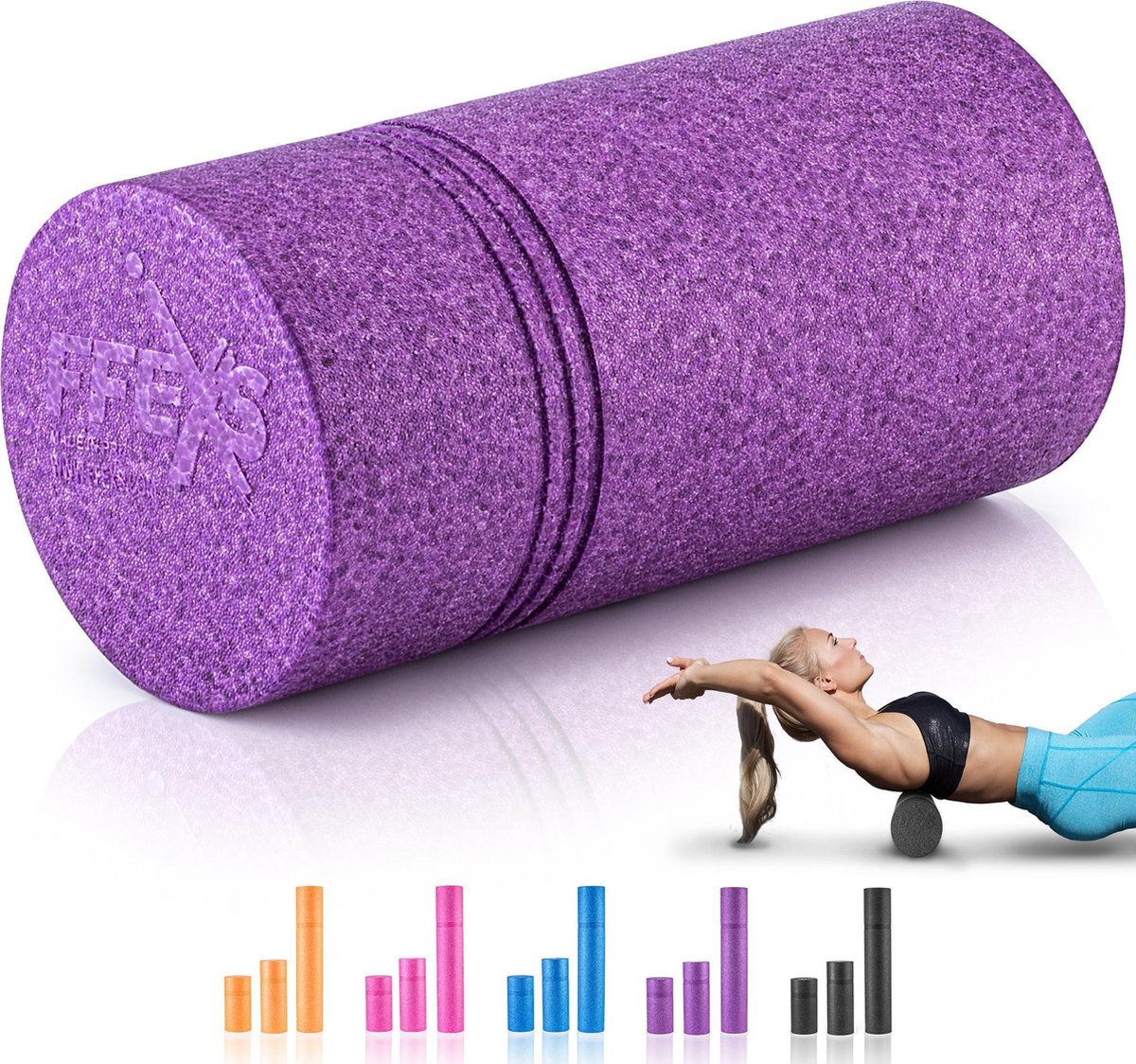 FFEXS Foam Roller - Therapie & Massage voor rug benen kuiten billen dijen - Perfecte zelfmassage voor sport fitness [Hard] - 30 CM - Paars