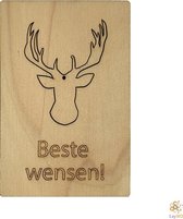 Lay3rD Lasercut - Houten Kerstkaart - Beste Wensen Hert - Berk