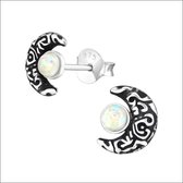 Aramat jewels ® - Zilveren bali oorbellen maan met opaal wit 925 zilver 8x7mm geoxideerd
