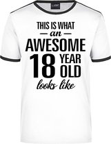 Awesome 18 year - geweldige 18 jaar wit/zwart ringer cadeau t-shirt heren -  Verjaardag cadeau 2XL