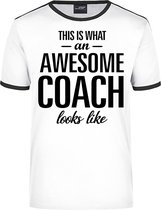This is what an awesome coach looks like wit/zwart ringer cadeau t-shirt - heren - beroepen / cadeau shirt 2XL