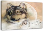 Trend24 - Canvas Schilderij - Wolf Stay Wild - Schilderijen - Dieren - 100x70x2 cm - Beige
