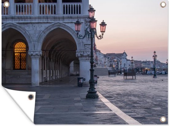 Muurdecoratie buiten Venetië - Italië - Plein - 160x120 cm - Tuindoek - Buitenposter