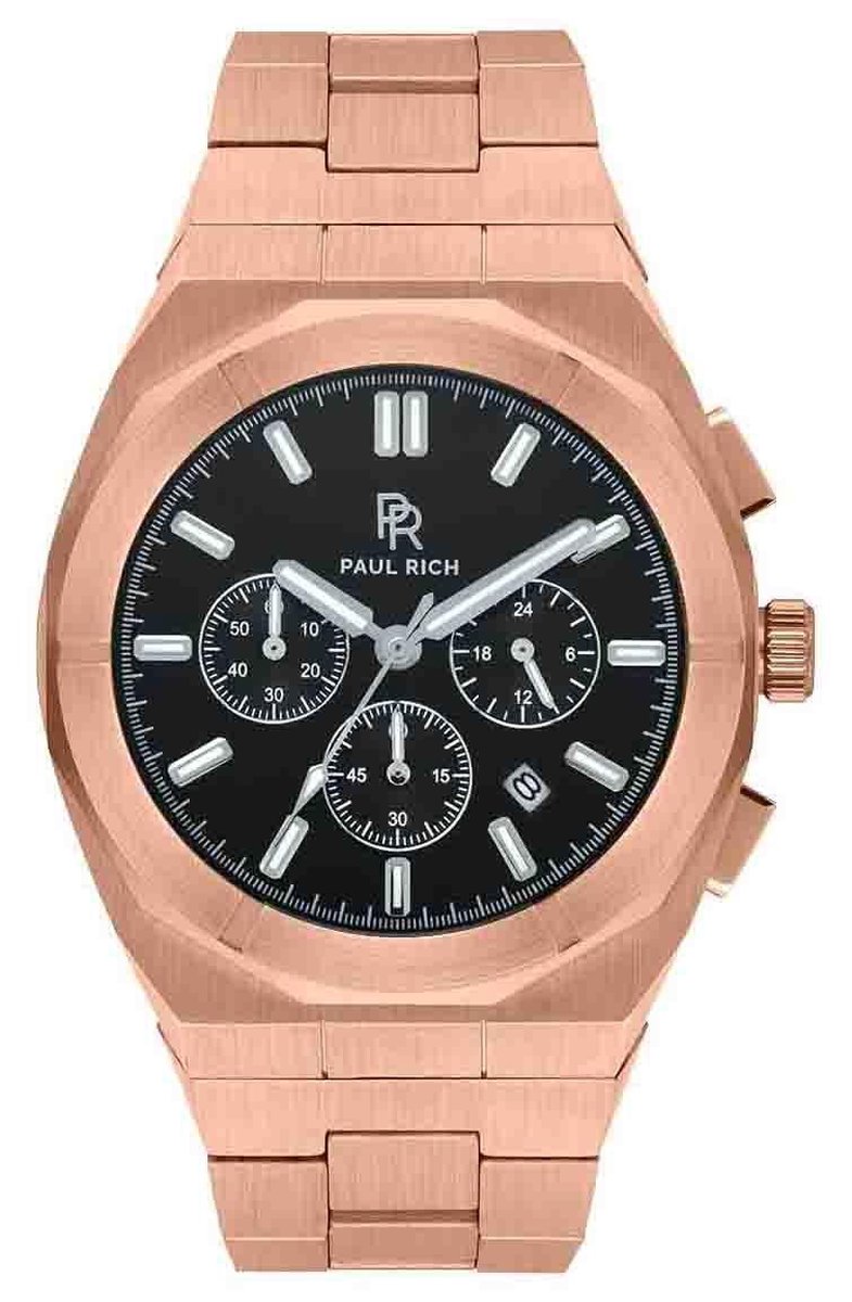 Paul Rich Motorsport Chrono Rose Gold Black Steel MSP04 horloge 45 mm