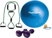 Tunturi - Fitness Set - Vinyl Dumbbell 2 x 1 kg - Gymball Blauw 90 cm - Tubing Set Groen