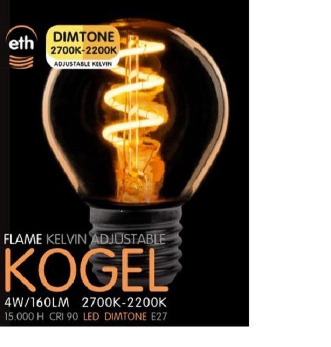 ETH Led Spiraal Kogel G45 E27 4W Dimtone 2700k / 2200k Goud