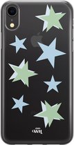 Green Stars - iPhone Transparant Case - Doorzichtig hoesje geschikt voor iPhone Xr hoesje - Ster design sterren - Transparant