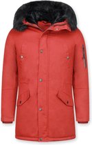 Enos Lange Heren Winterjas – Met Bontkraag – Rood Heren Parka