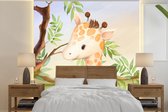 Papier Peint - Papier peint photo Jungle - Girafe - Feuilles - Largeur 220 cm x Hauteur 220 cm