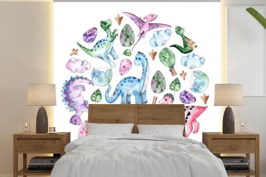 Papier Peint - Papier Papier peint photo Chambre d'Enfant - Dinosaurus - Cercle - Largeur 280 cm x Hauteur 280 cm