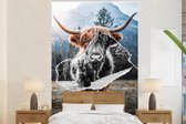 Behang - Fotobehang Schotse hooglander - Zwart - Wit - Breedte 200 cm x hoogte 300 cm
