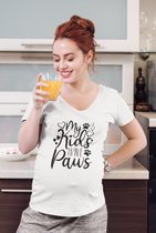 My Kids Have Paws T-Shirt, Leuke Hond Mama Geschenken, Uniek Cadeau Voor Hondenmoeders, Unisex Jersey Korte Mouw V-hals T-Shirts, D002-017W, S, Wit