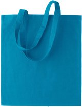 5x stuks basic katoenen schoudertasje in het turquoise blauw 38 x 42 cm met lange hengsels - Boodschappentassen - Goodie bags
