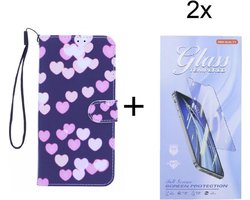 Bookcase Geschikt voor: Xiaomi Poco X3 / X3 Pro hoesje met print - Hearts met 2 stuks Glas Screen protector