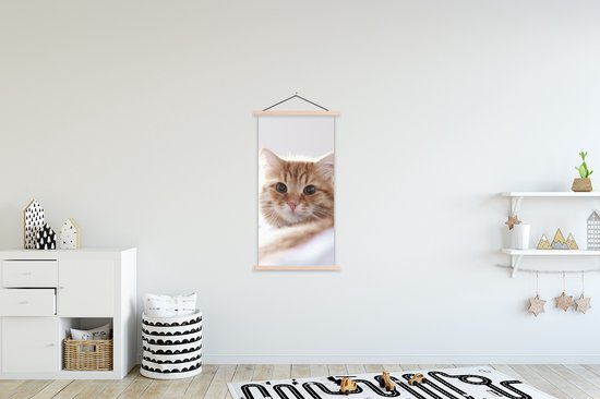 Porte-affiche avec affiche - Affiche scolaire - Chat - Rouge - Lit - Filles - Enfants - Garçons - Kids - 60x120 cm - lattes vierges