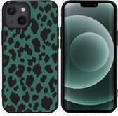 iMoshion Hoesje Geschikt voor iPhone 13 Mini Hoesje Siliconen - iMoshion Design hoesje - Zwart / Meerkleurig / Groen / Green Leopard