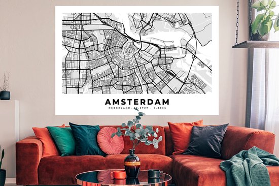 Affiche Carte - Amsterdam - Pays- Nederland - 180x120 cm XXL