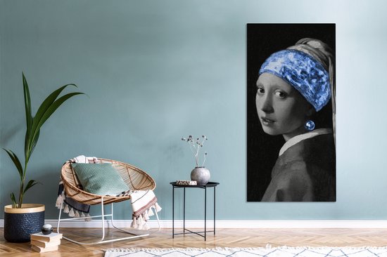 Tableau sur toile Fille à la boucle d'oreille en perle - Vermeer - Blauw - 80x160 cm - Décoration murale