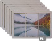 Placemat - Placemats kunststof - Doorkijk - Herfst - Berg - 45x30 cm - 6 stuks - Hittebestendig - Anti-Slip - Onderlegger - Afneembaar